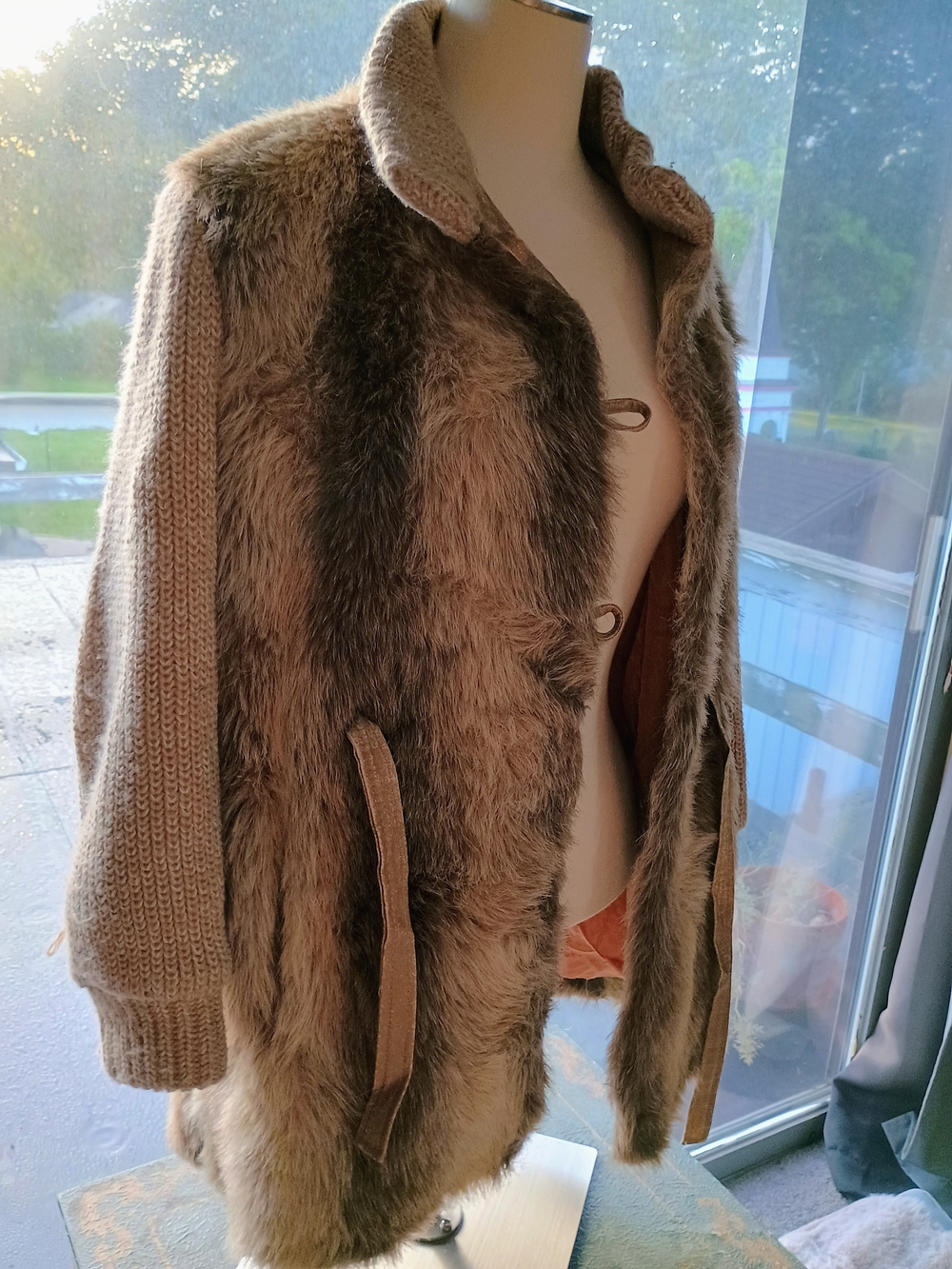 Sears Women's Brown Faux Fur & Knit Mixed Teddy Jacket - Picture 1 of 5